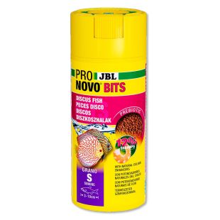 Bote de comida para peces disco y otros cíclidos exigentes JBL PRONOVO BITS (grano S) 250ml 